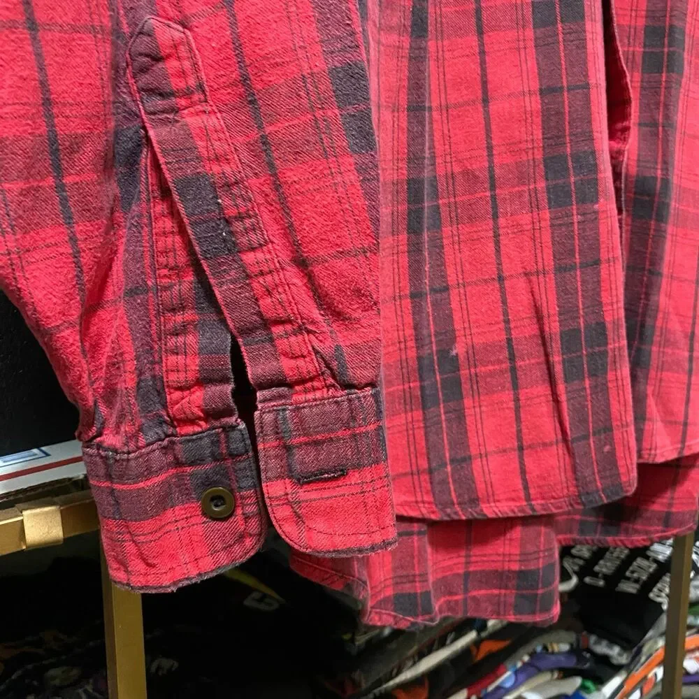 Vintage Levis Sutter Creek Plaid Flannel Shirt Red Black Large Black Tab Y2K